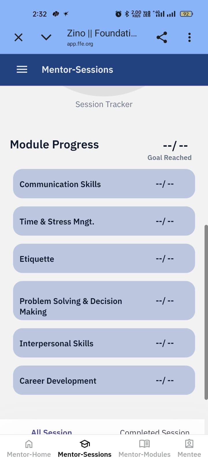 FFE Mentoring App screen 2