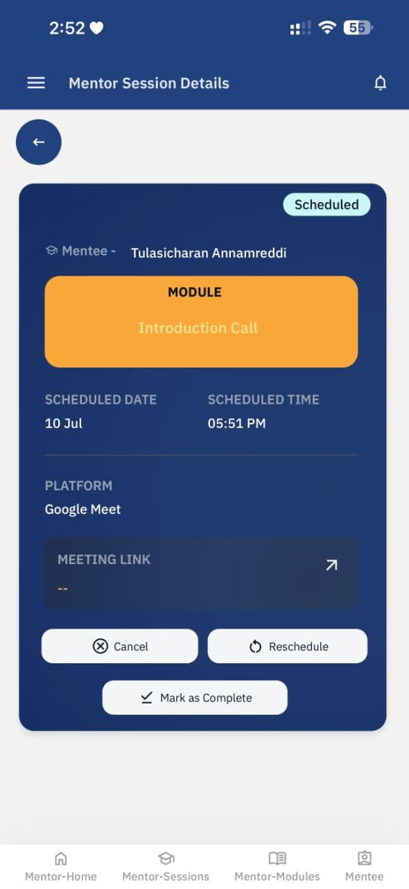 FFE Mentoring App screen 3