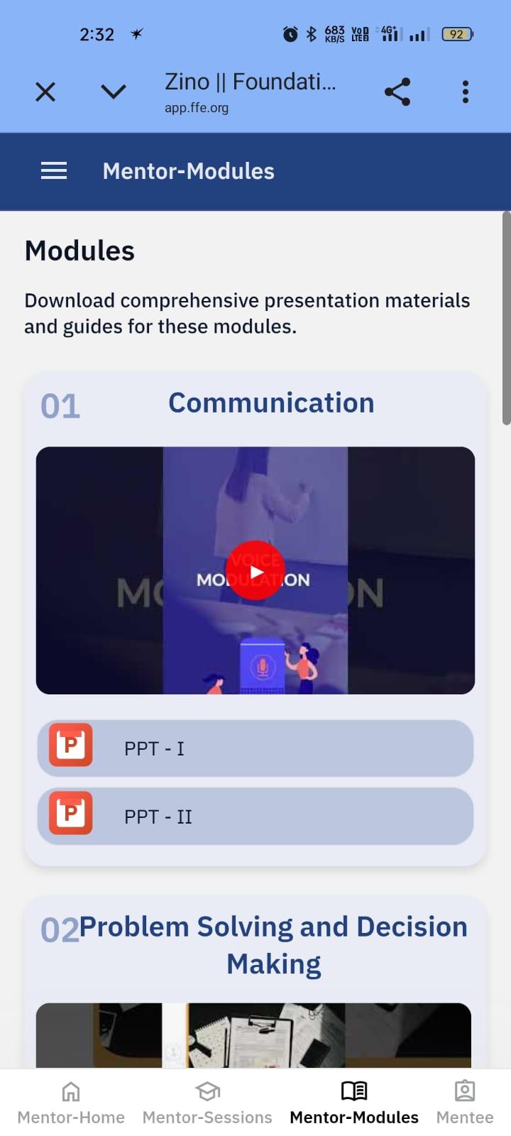 FFE Mentoring App screen 4